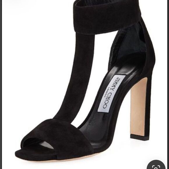 Jimmy Choo Bethel 100 black ankle strap open toesuede heels 38 - Picture 1 of 16